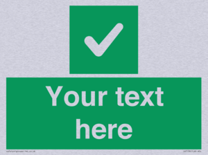 Custom green background, green square with tick sign